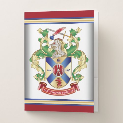 Monogram Coat of Arms Silver Knight Shield Dragon Pocket Folder