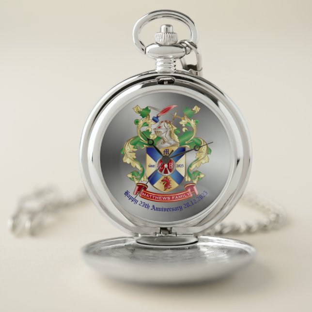 Monogram Coat of Arms Silver Knight Shield Dragon Pocket Watch (Inside)