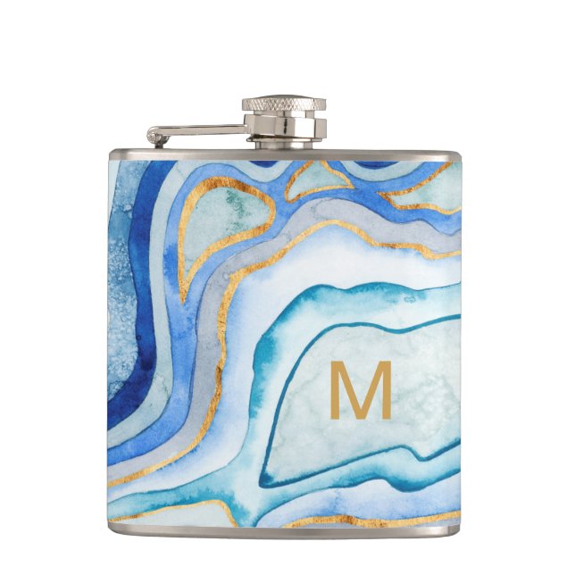 Monogram | Cobalt Agate II Flask (Front)
