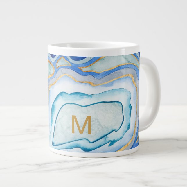 Monogram | Cobalt Agate II Large Coffee Mug (Front Right)