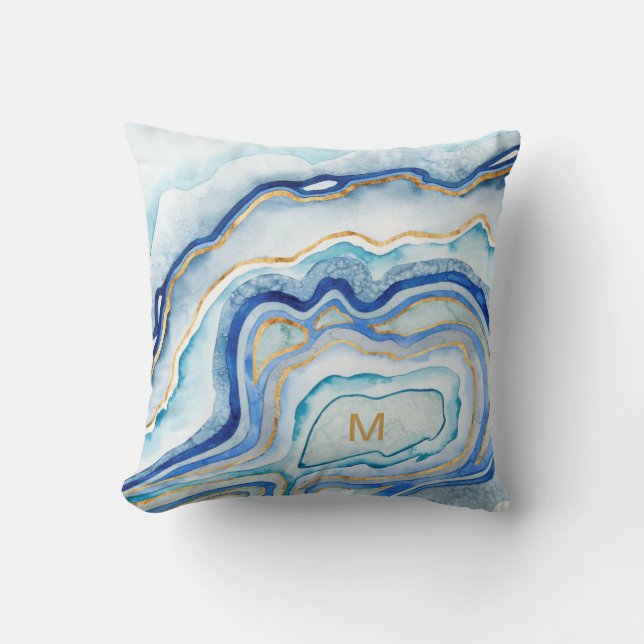 Monogram | Cobalt Agate II Throw Pillow (Front)