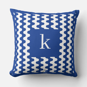 Monogram Cobalt Blue Bold Wavy Pattern Throw Pillow