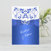 Monogram Cobalt Blue, White Floral Wedding Invite (Standing Front)
