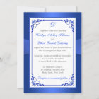 Monogram Cobalt Blue, White Floral Wedding Invite