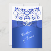 Monogram Cobalt Blue, White Floral Wedding Invite (Front)