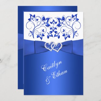 Monogram Cobalt Blue  White Floral Wedding Invite by NiteOwlStudio at Zazzle