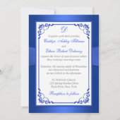 Monogram Cobalt Blue, White Floral Wedding Invite (Back)