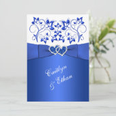 Monogram Cobalt Blue, White Floral Wedding Invite (Standing Front)