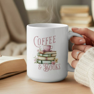 Monogram Coffee and Books Floral Mug