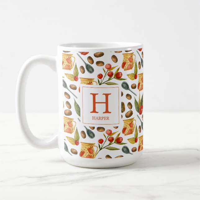 Monogram Coffee Beans Pattern  Coffee Mug (Left)