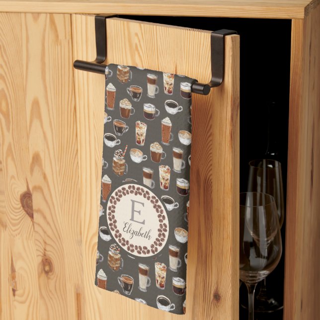 Monogram Coffee Lover Coffee Bean Kitchen Towel (Thirds Fold)