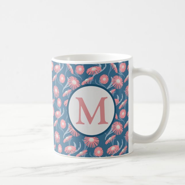 Monogram Coffee Mug Pink Flowers Blue Mom's Women  (Right)