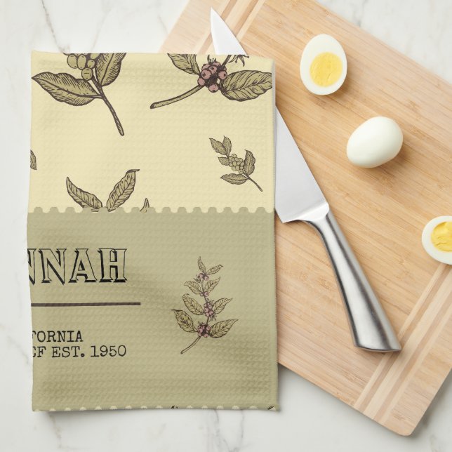 Monogram Coffee plants elegant classic design Kitchen Towel (Quarter Fold)
