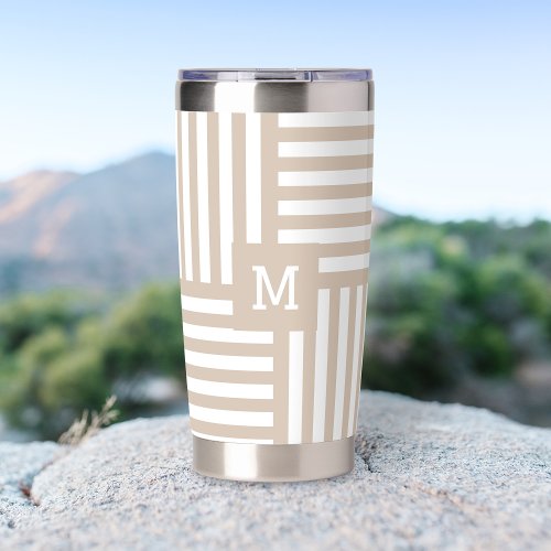 Monogram Coffee Tumbler Beige White Striped