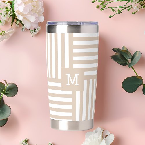 Monogram Coffee Tumbler Beige White Striped