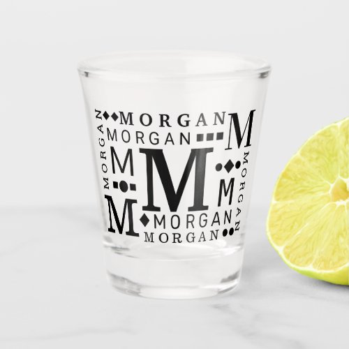 Monogram Collage Black Modern Personalized Shot Glass