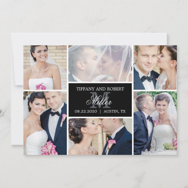 Monogram Collage Editable Color Just Married Card (Front)