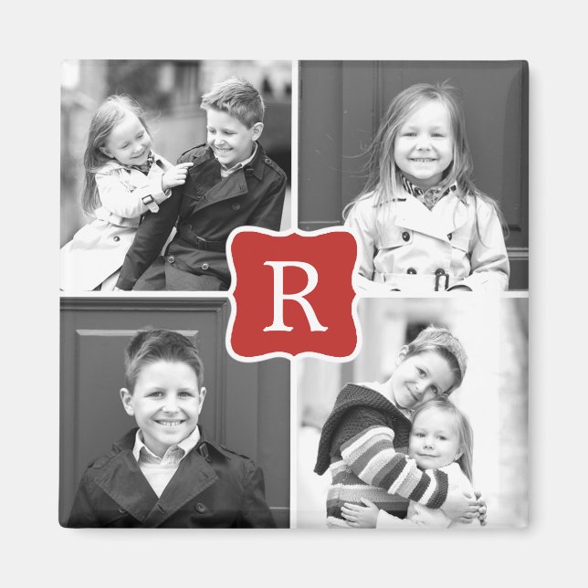 Monogram Collage Personalized Photo Magnet - Red (Front)