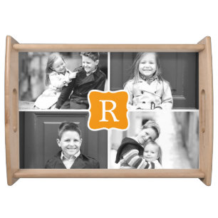 Monogram Collage Photo Serving Tray - Orange
