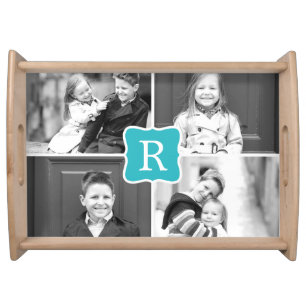 Monogram Collage Photo Serving Tray - Turquoise