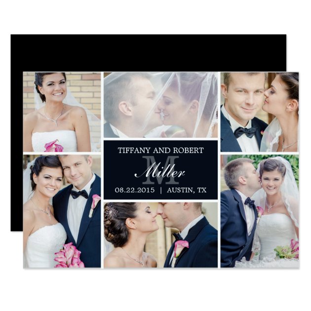 Monogram Collage Wedding Announcement - Black