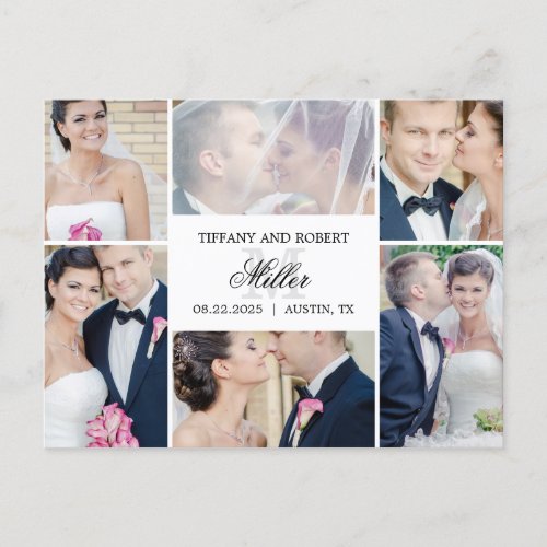Monogram Collage Wedding Announcement Elopement Postcard