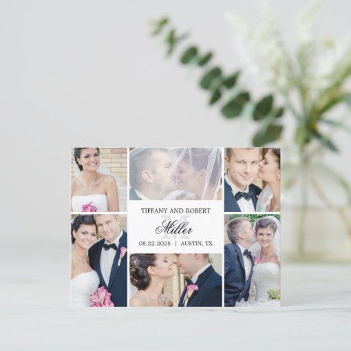 Monogram Collage Wedding Announcement Elopement Postcard | Zazzle