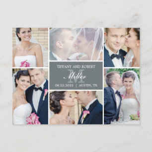 Monogram Collage Wedding Announcement - Gray Postcard