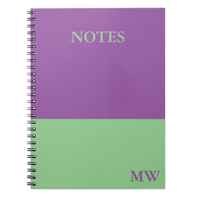Monogram Color Block Notebook Purple & Mint Green (Front)