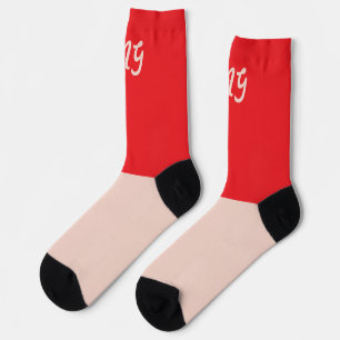 Monogram color block red and pink Modern two tones Socks