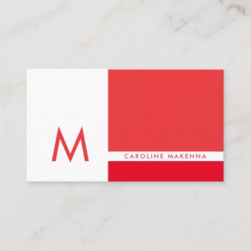 Monogram Color Block Red and White Professional Business Card