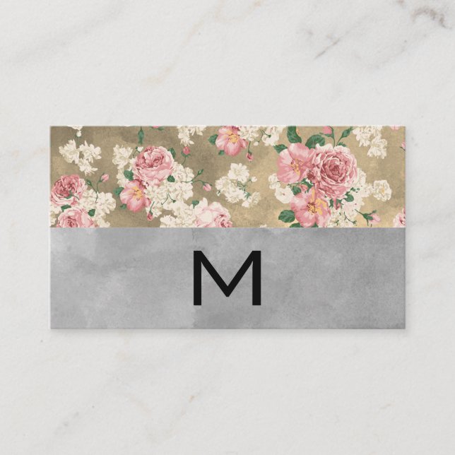 Monogram Color Blocks Elegant Floral Business Card (Front)