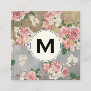 Monogram Color Blocks Vintage Floral Pattern Square Business Card