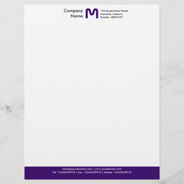Monogram Color Footer - Dark Purple Letterhead (Front)