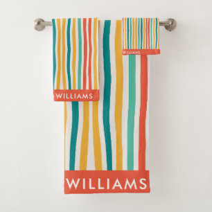 Monogram Colored Lines Elegant Stylish Bath Towel