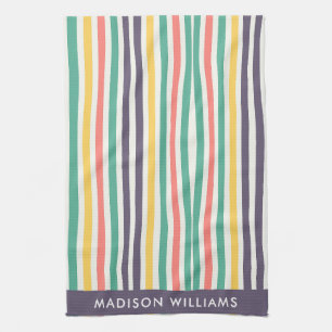 Monogram Colored Lines Elegant Stylish Kitchen T Towel