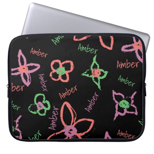 Monogram Colorful Abstract Flowers Laptop Sleeve