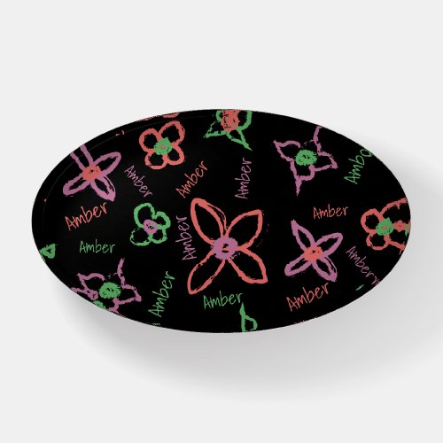 Monogram Colorful Abstract Flowers Paperweight