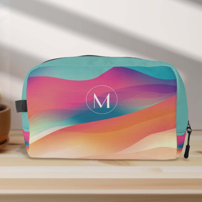 Monogram Colorful Abstract Gradients Modern  Dopp Kit (Abstract colorful monogram dopp kit bag.)