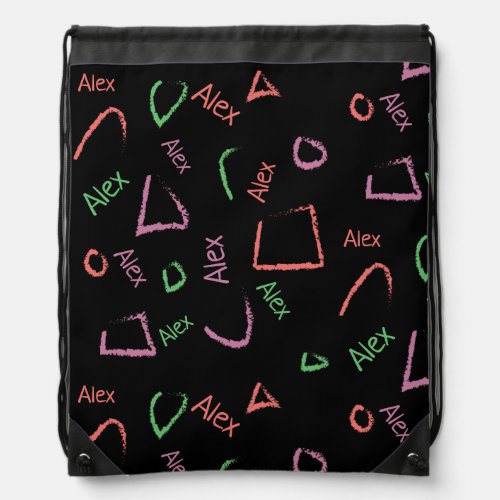 Monogram Colorful Abstract Shapes Drawstring Bag