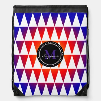 Monogram Colorful Abstract Triangles Pattern Drawstring Bag by BestPatterns4u at Zazzle