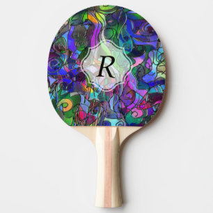 Monogram Colorful Abstract w/ Swirls and Lines Ping Pong Paddle