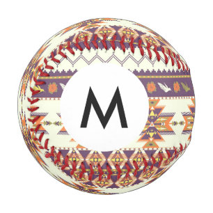 Monogram Colorful aztec pattern Baseball