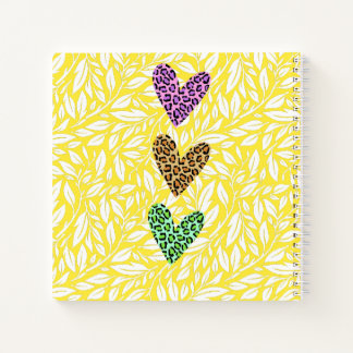 Monogram Colorful botanical with heart Pink blue Notebook
