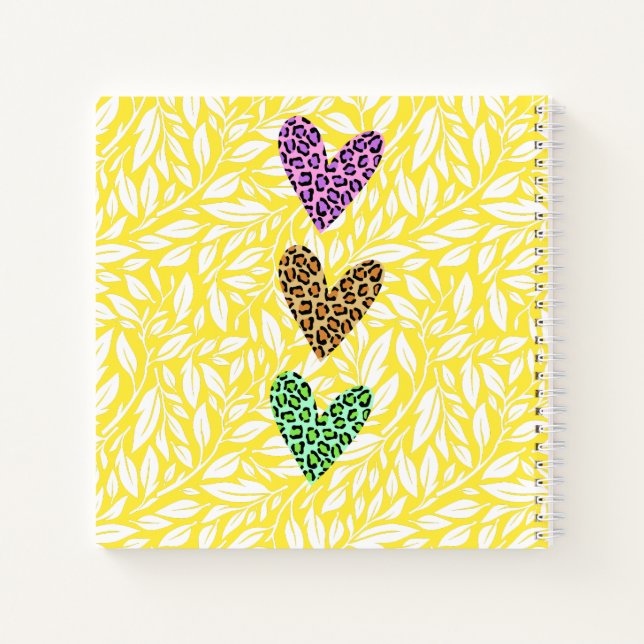 Monogram Colorful botanical with heart Pink blue Notebook (Back)