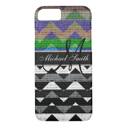 Monogram Colorful Chevron Zigzag Burlap Jute 10 iPhone 87 Case