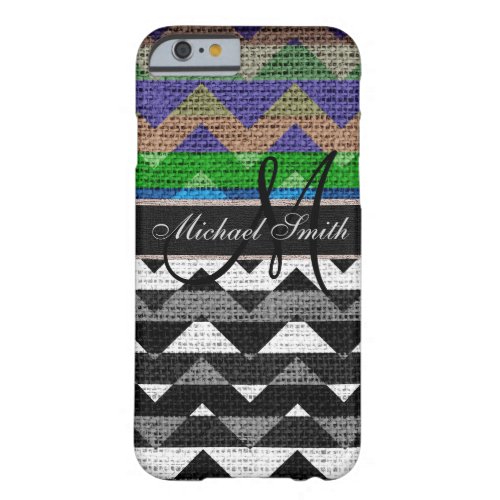 Monogram Colorful Chevron Zigzag Burlap Jute 10 Barely There iPhone 6 Case