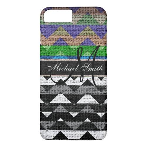 Monogram Colorful Chevron Zigzag Burlap Jute 10 iPhone 8 Plus7 Plus Case