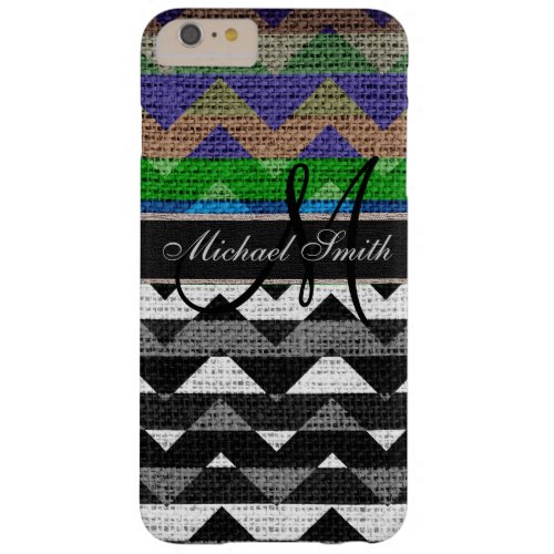 Monogram Colorful Chevron Zigzag Burlap Jute 10 Barely There iPhone 6 Plus Case