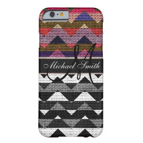 Monogram Colorful Chevron Zigzag Burlap Jute 11 Barely There iPhone 6 Case